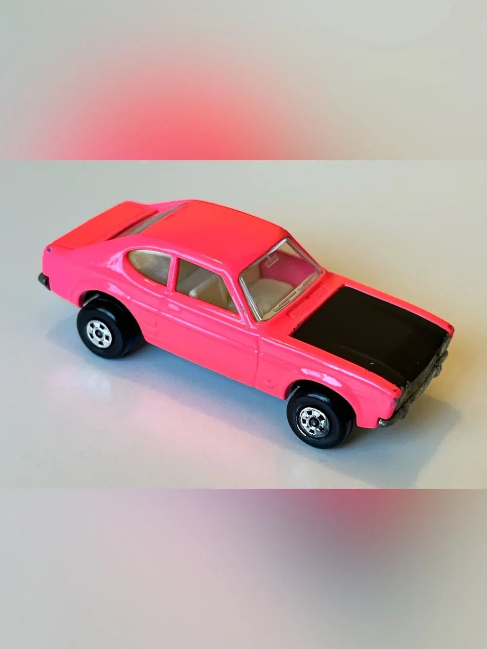 Vintage Matchbox Superfast 1970 No. 54 Ford Capri Pink Black Hood Lesney